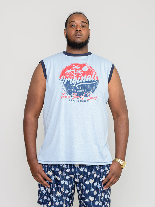 MAIDSTONE-D555 Blue Marl Original Circle Printed Sleeveless T-Shirt