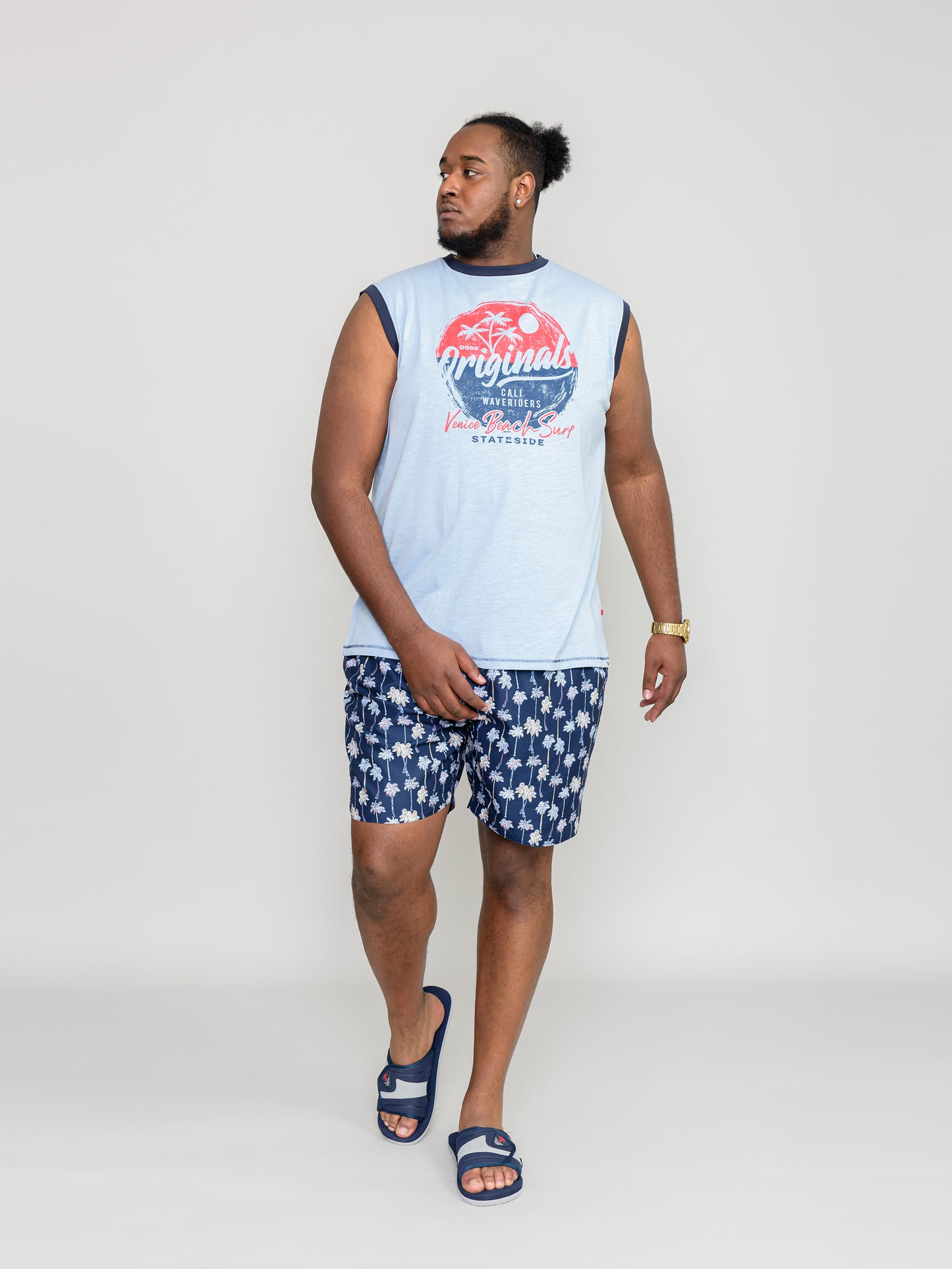 MAIDSTONE-D555 Blue Marl Original Circle Printed Sleeveless T-Shirt