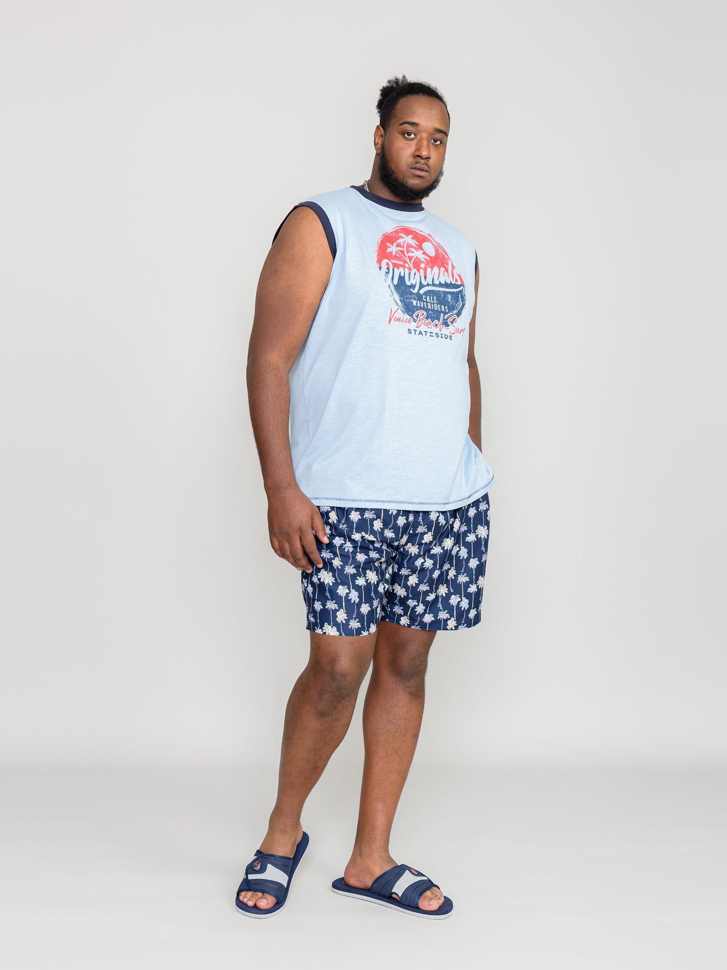 MAIDSTONE-D555 Blue Marl Original Circle Printed Sleeveless T-Shirt