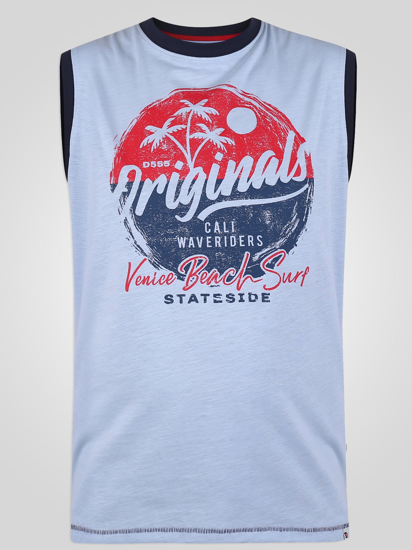 MAIDSTONE-D555 Blue Marl Original Circle Printed Sleeveless T-Shirt