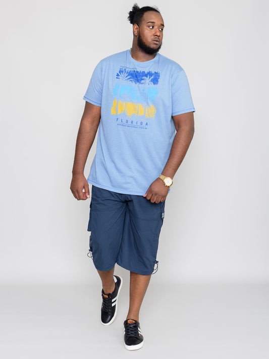 MARHAM-D555 Blue Marl Florida Palm Tree Printed T-Shirt