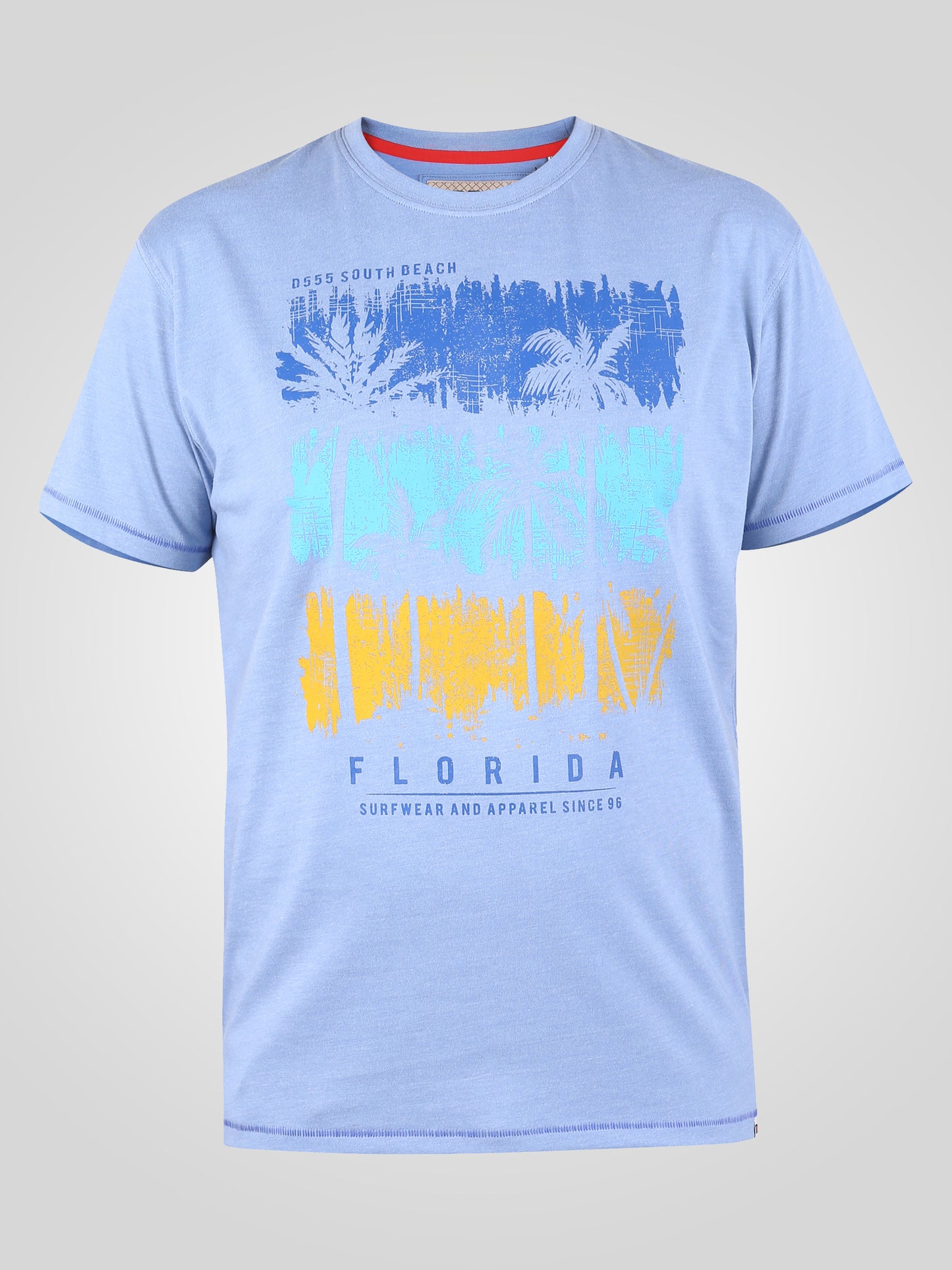 MARHAM-D555 Blue Marl Florida Palm Tree Printed T-Shirt