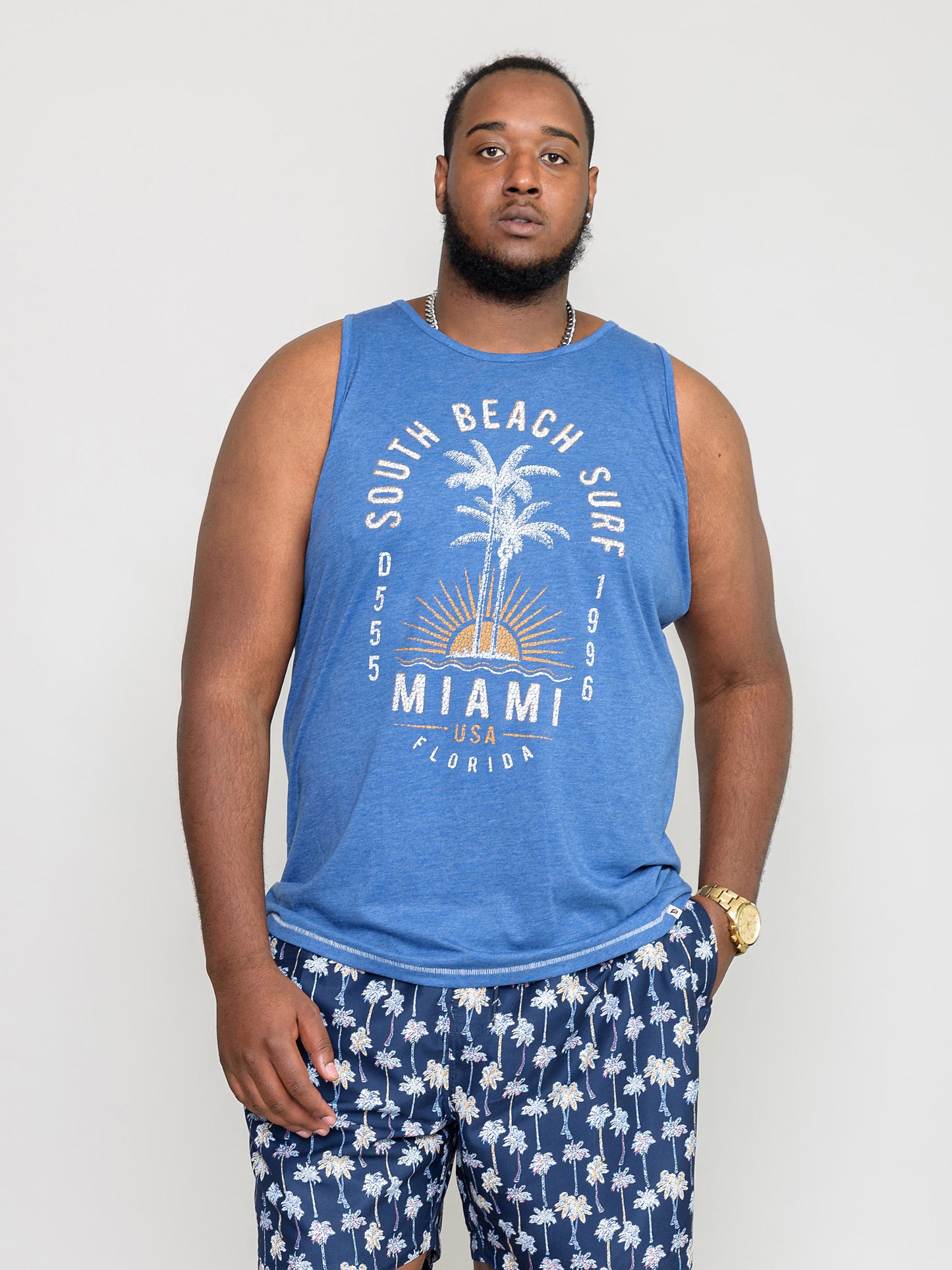 ACRE-D555 Denim Blue Marl South Beach Surf Printed Vest
