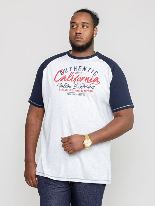 SPARROW -D555 Off White Marl California Surf Riders Raglan Sleeve Print T-Shirt