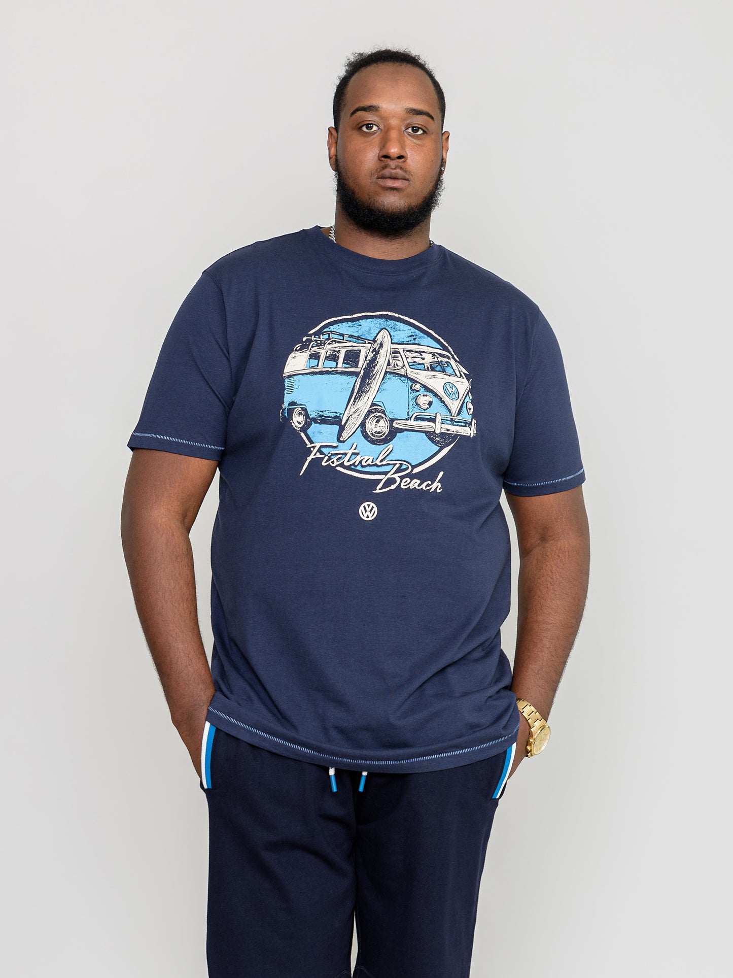 WINTERTON-D555 Navy Blue Official Licensed VW Camper Van Printed T-Shirt