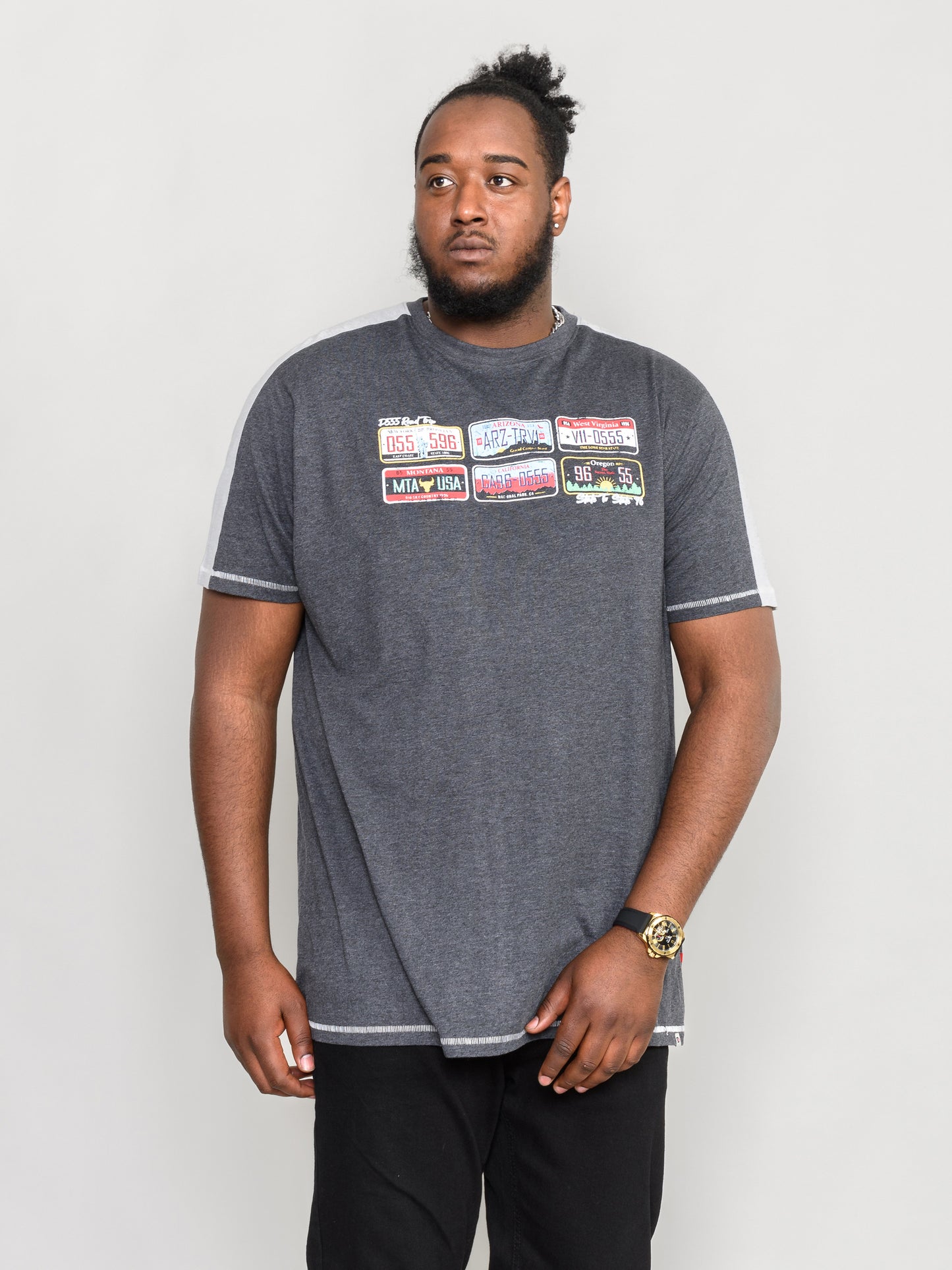 SOHO -D555 Charcoal Marl American Number Plate Printed T-Shirt