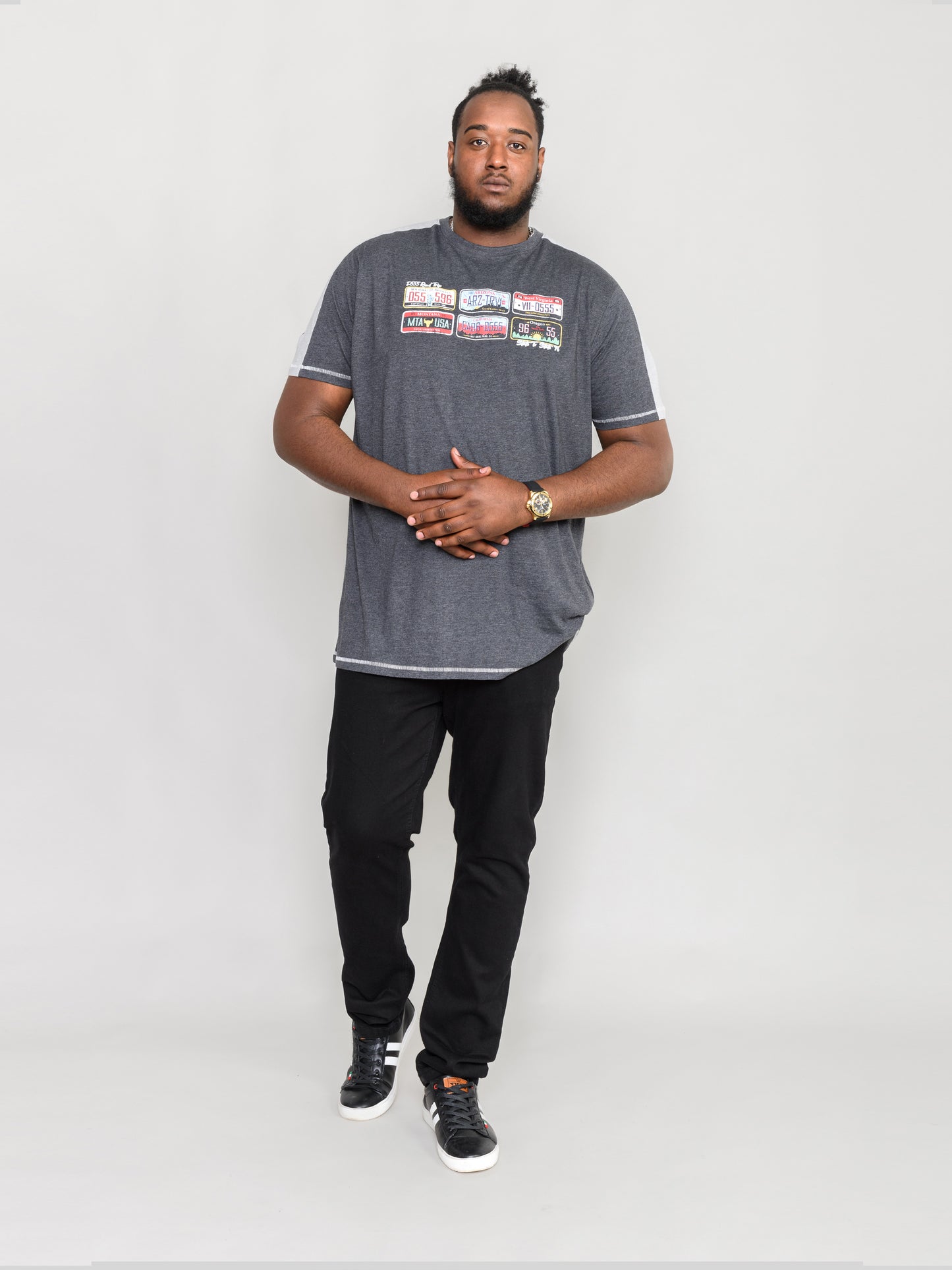 SOHO -D555 Charcoal Marl American Number Plate Printed T-Shirt
