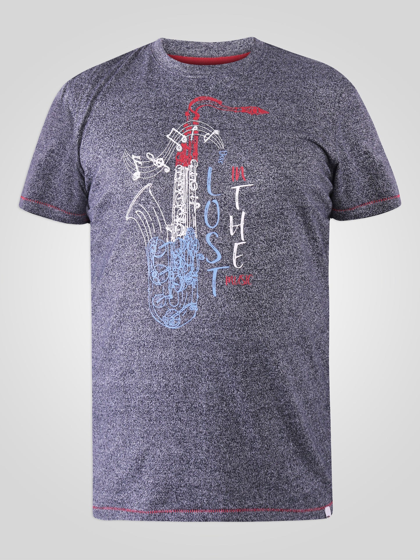 SAXOPHONE -D555 Navy Blue Twist Saxophone Printed T-Shirt