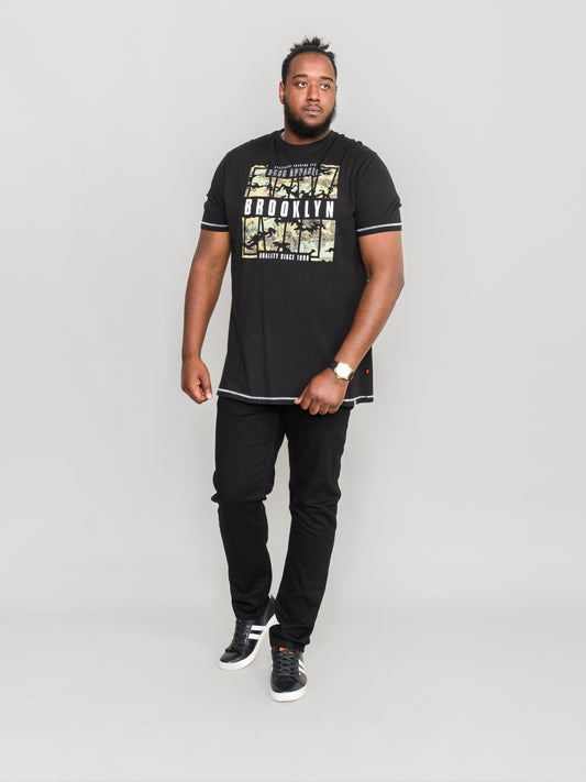 BRICKET -D555 Black Camo Brooklyn Printed T-Shirt