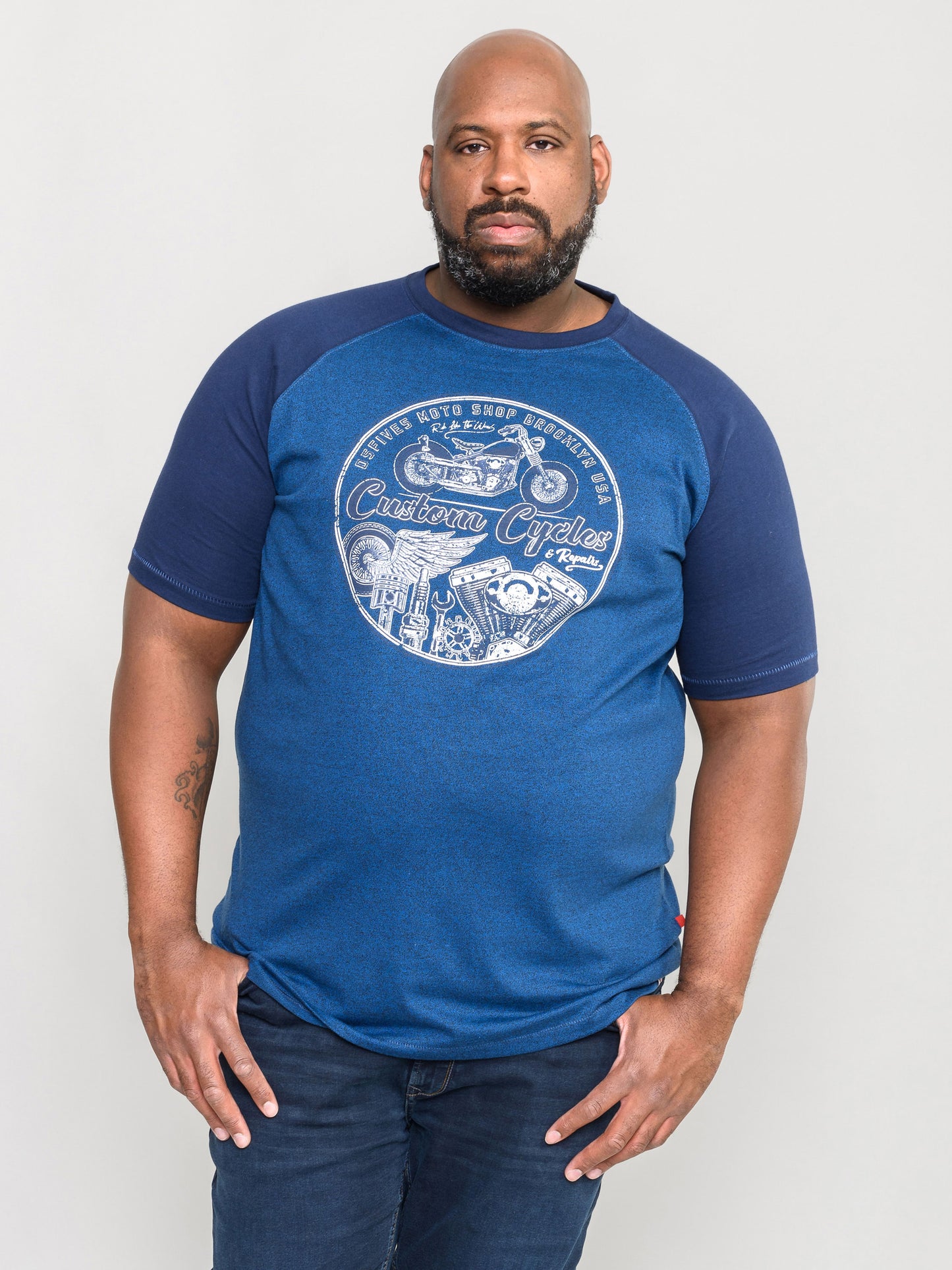 PORTER -D555 Blue Twist Custom Motorcycle Raglan Sleeve Printed T-Shirt