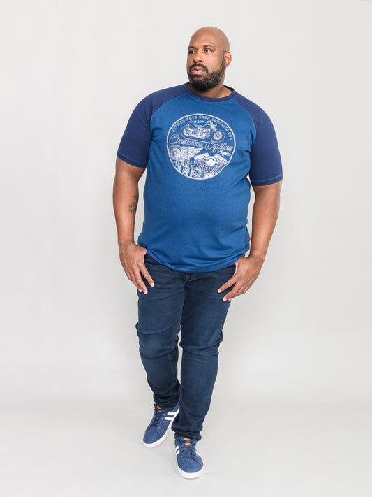 PORTER -D555 Blue Twist Custom Motorcycle Raglan Sleeve Printed T-Shirt