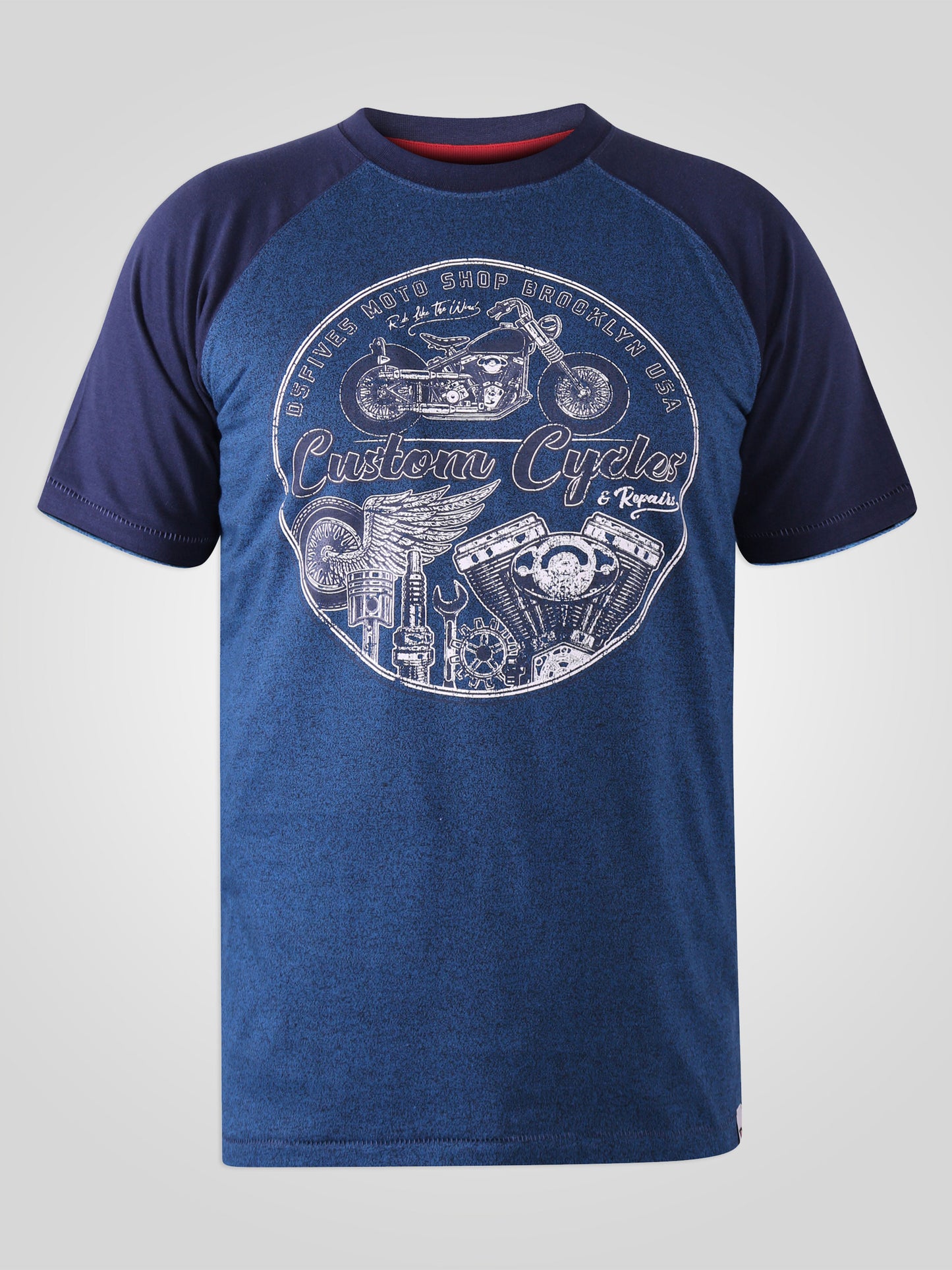 PORTER -D555 Blue Twist Custom Motorcycle Raglan Sleeve Printed T-Shirt