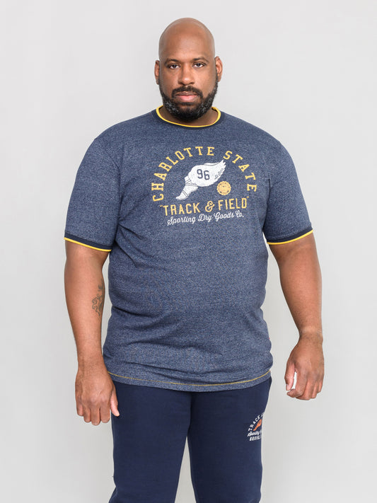 BETHNAL -D555 Navy Blue Fine Stripe Charlotte State Printed T-Shirt