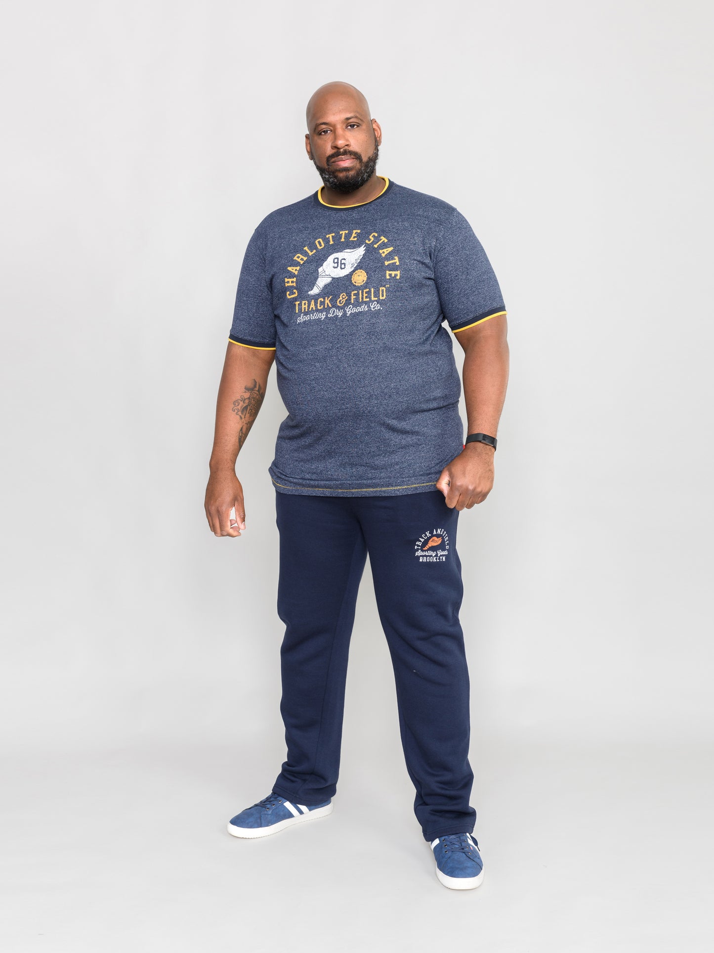 BETHNAL -D555 Navy Blue Fine Stripe Charlotte State Printed T-Shirt