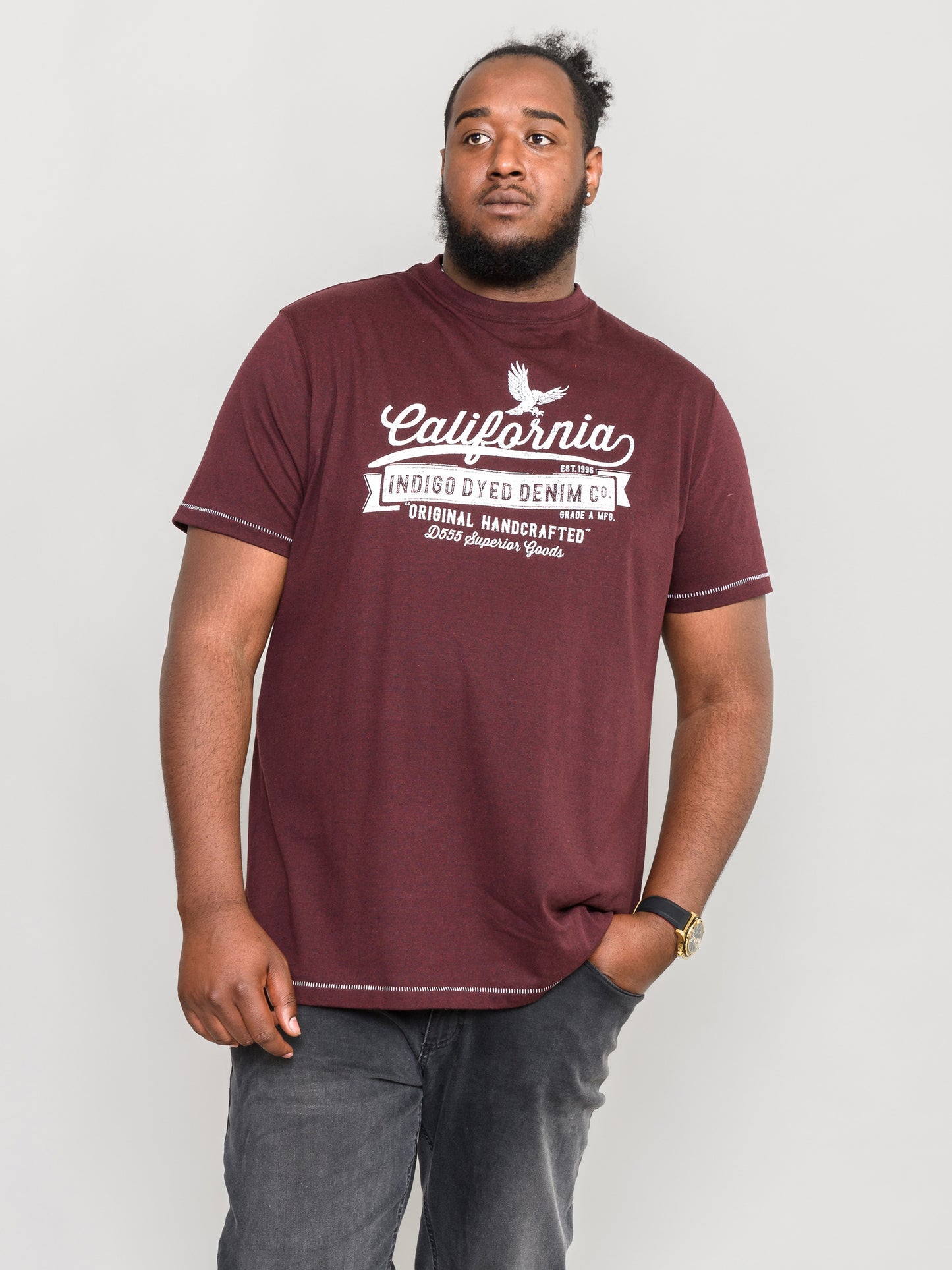 WHARF -D555 Burgundy Black Twist California Eagle Printed T-Shirt