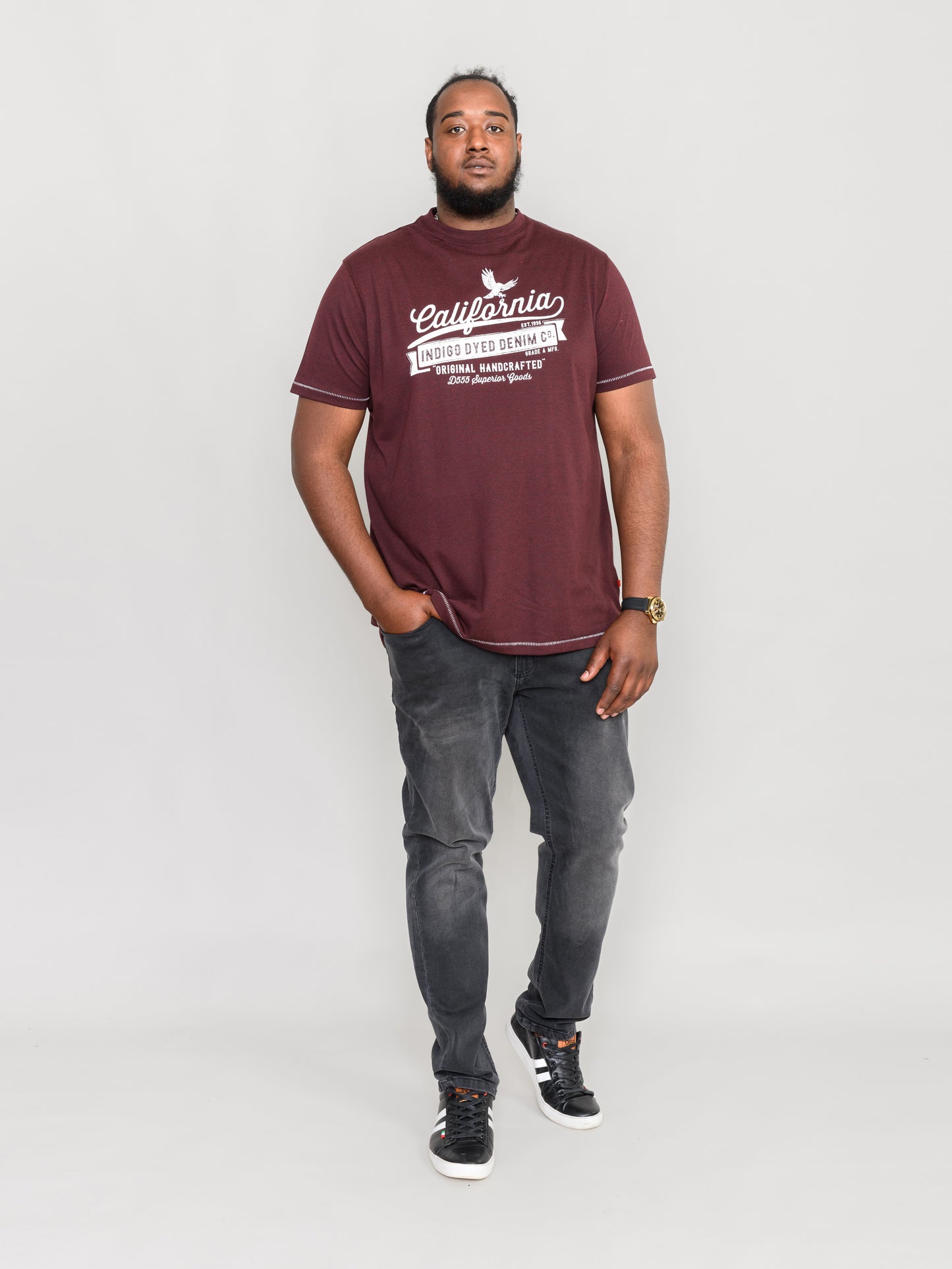WHARF -D555 Burgundy Black Twist California Eagle Printed T-Shirt