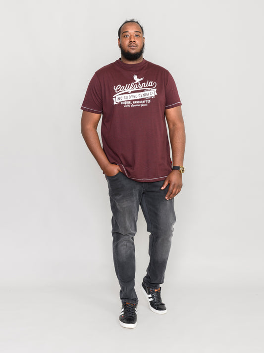WHARF -D555 Burgundy Black Twist California Eagle Printed T-Shirt