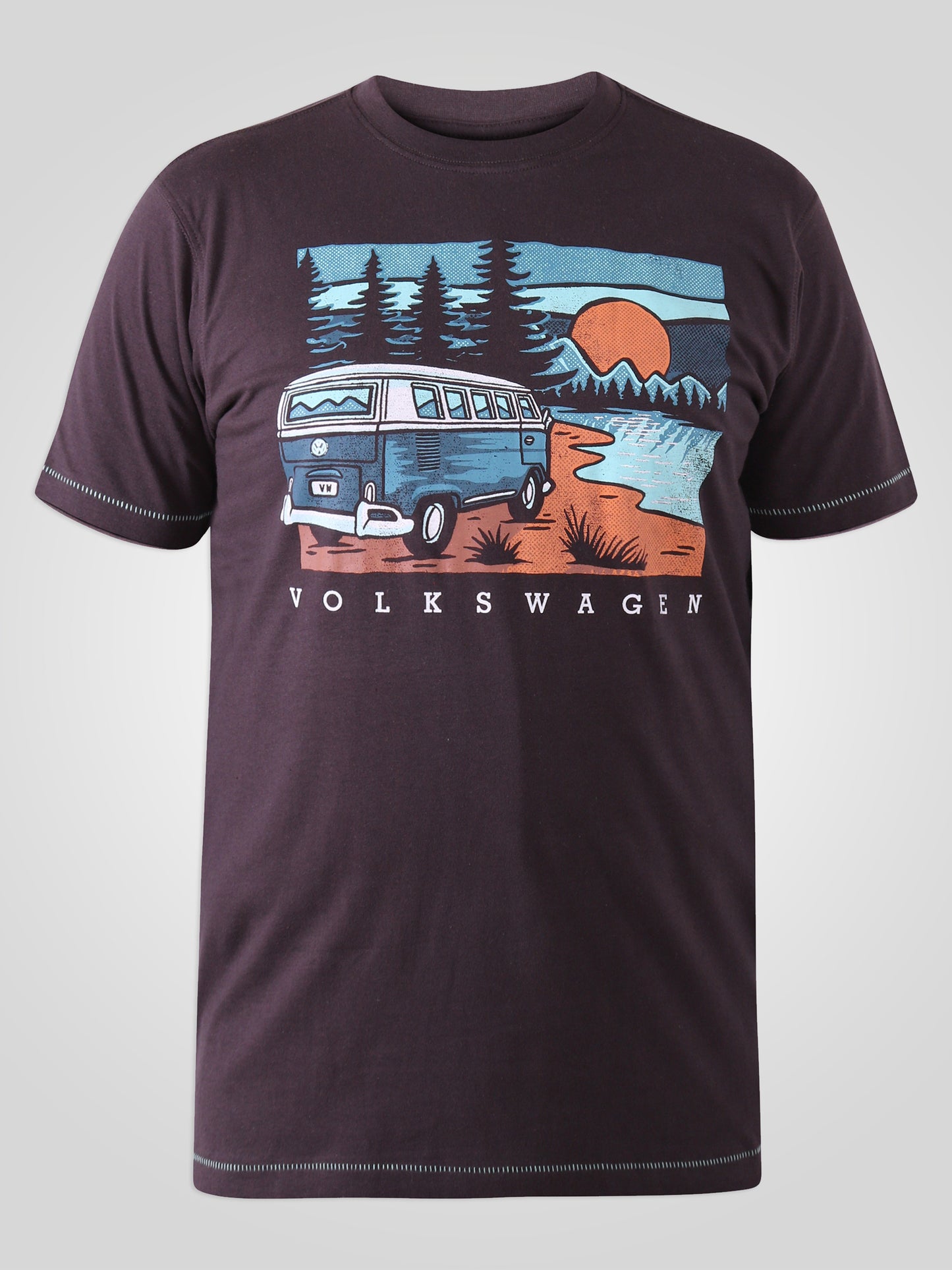 FINCHLEY -D555 Washed Black Official Licensed VW Camper Van Printed T-Shirt