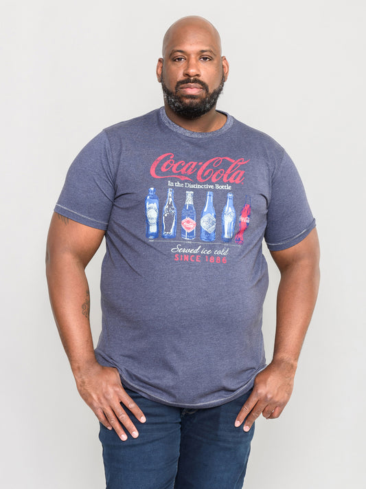BOTTLES -D555 Denim Blue Marl Official Licensed Coca-Cola Bottle Printed T-Shirt