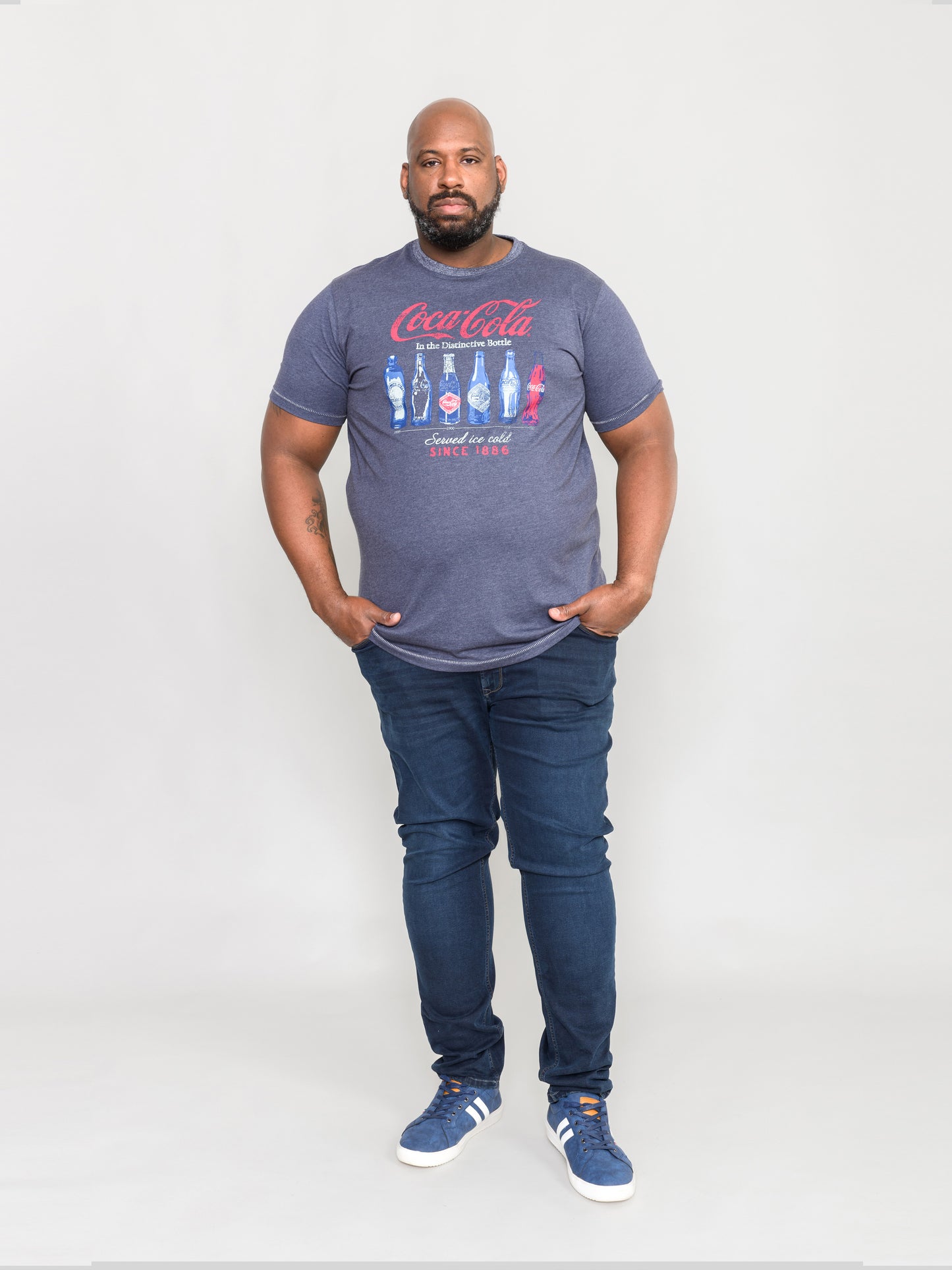 BOTTLES -D555 Denim Blue Marl Official Licensed Coca-Cola Bottle Printed T-Shirt