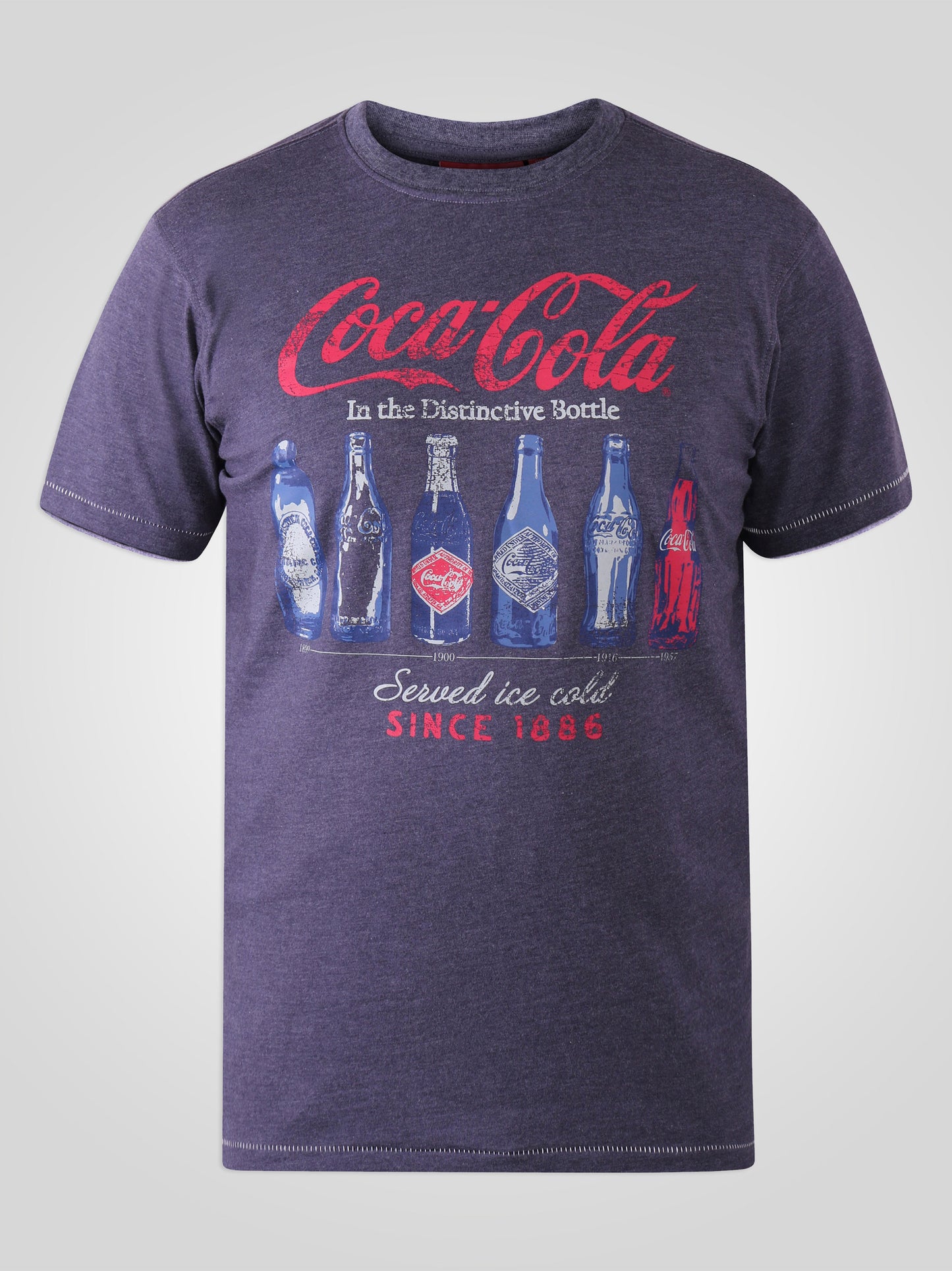 BOTTLES -D555 Denim Blue Marl Official Licensed Coca-Cola Bottle Printed T-Shirt