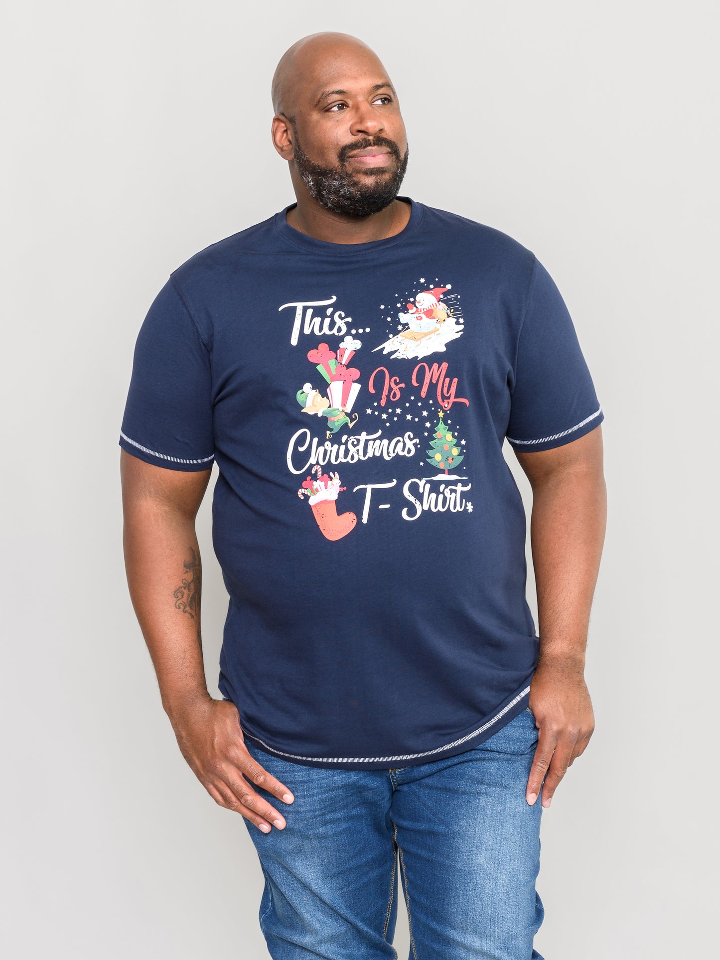 YULE -D555 Navy Blue Christmas Printed T-Shirt