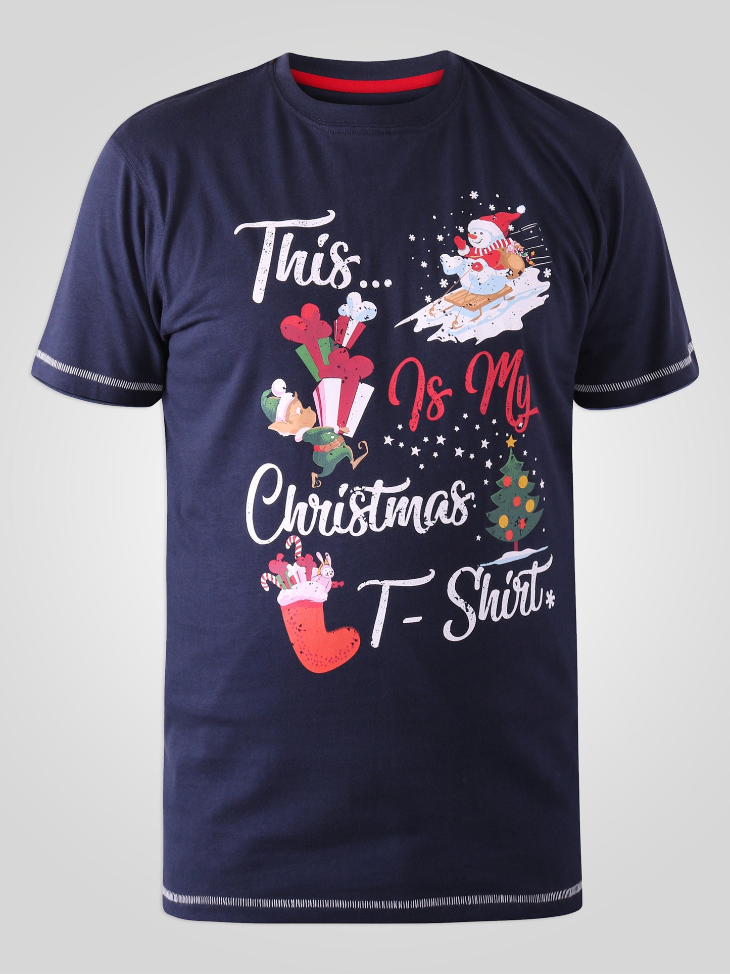 YULE -D555 Navy Blue Christmas Printed T-Shirt