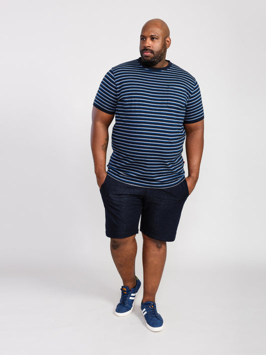BEAMONT -D555 Navy Blue Stripe Jacquard Stripe T-Shirt