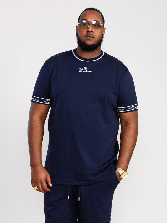 RAMSEY -D555 Navy Blue Couture Crew Neck T-Shirt with Chest Print