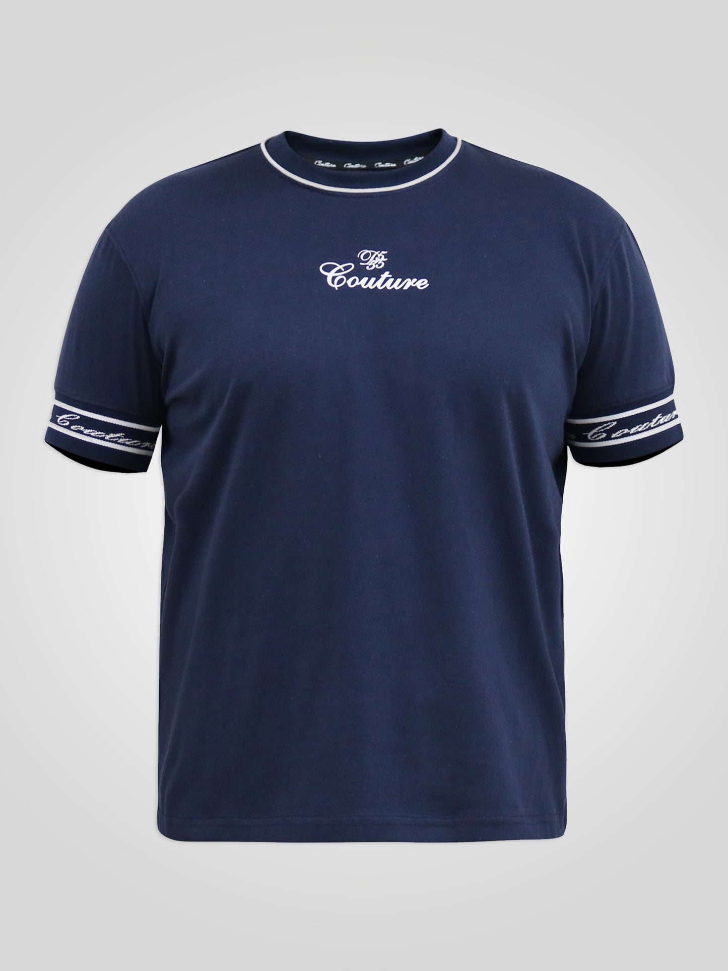 RAMSEY -D555 Navy Blue Couture Crew Neck T-Shirt with Chest Print