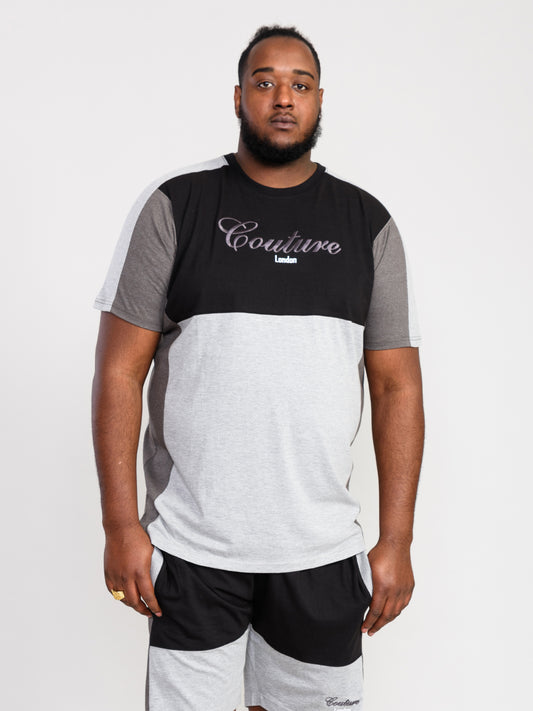 FELIX -D555 Black/Charcoal Couture Crew Neck T-Shirt with Cut and Sew Detail