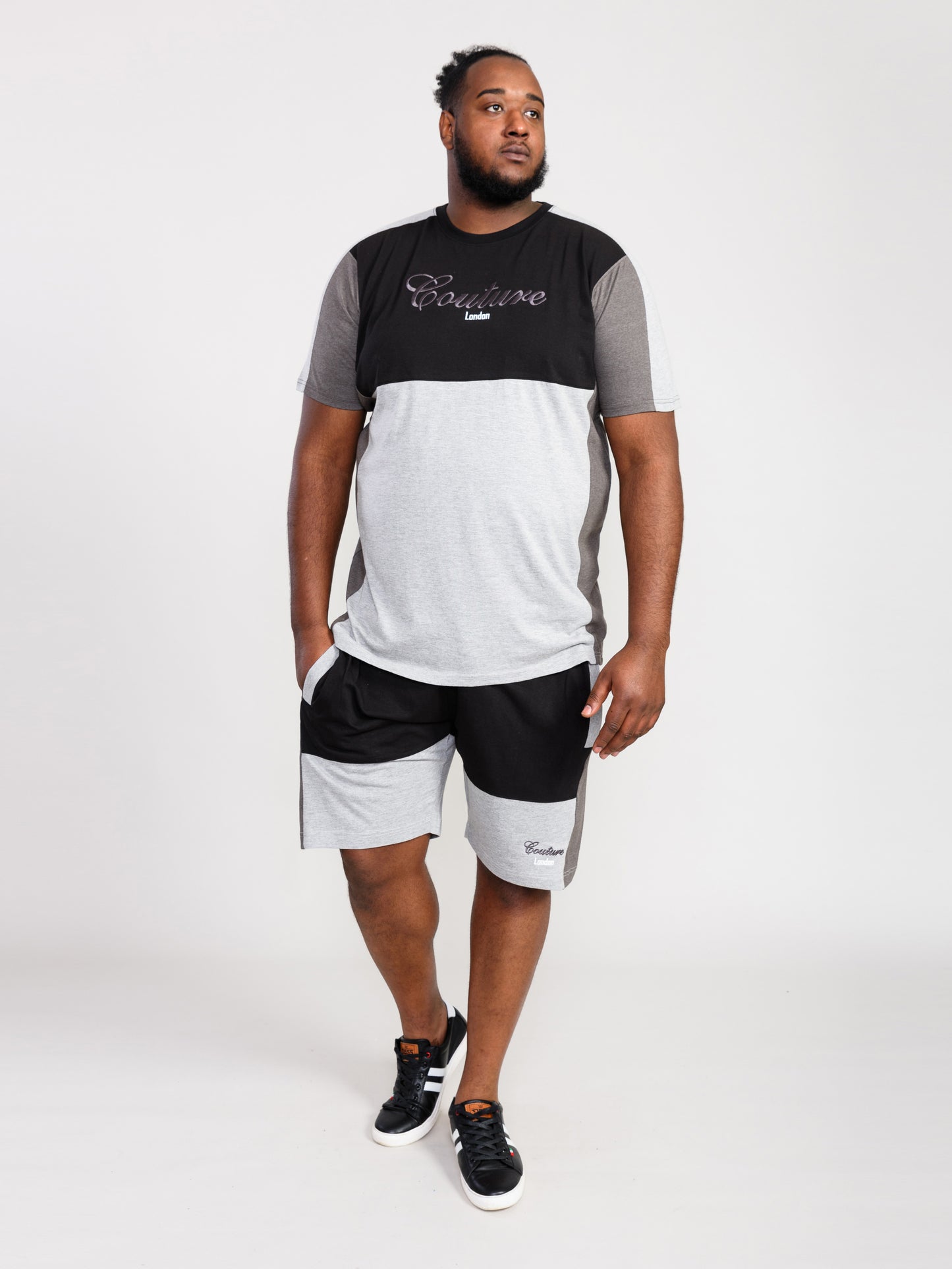 FELIX -D555 Black/Charcoal Couture Crew Neck T-Shirt with Cut and Sew Detail