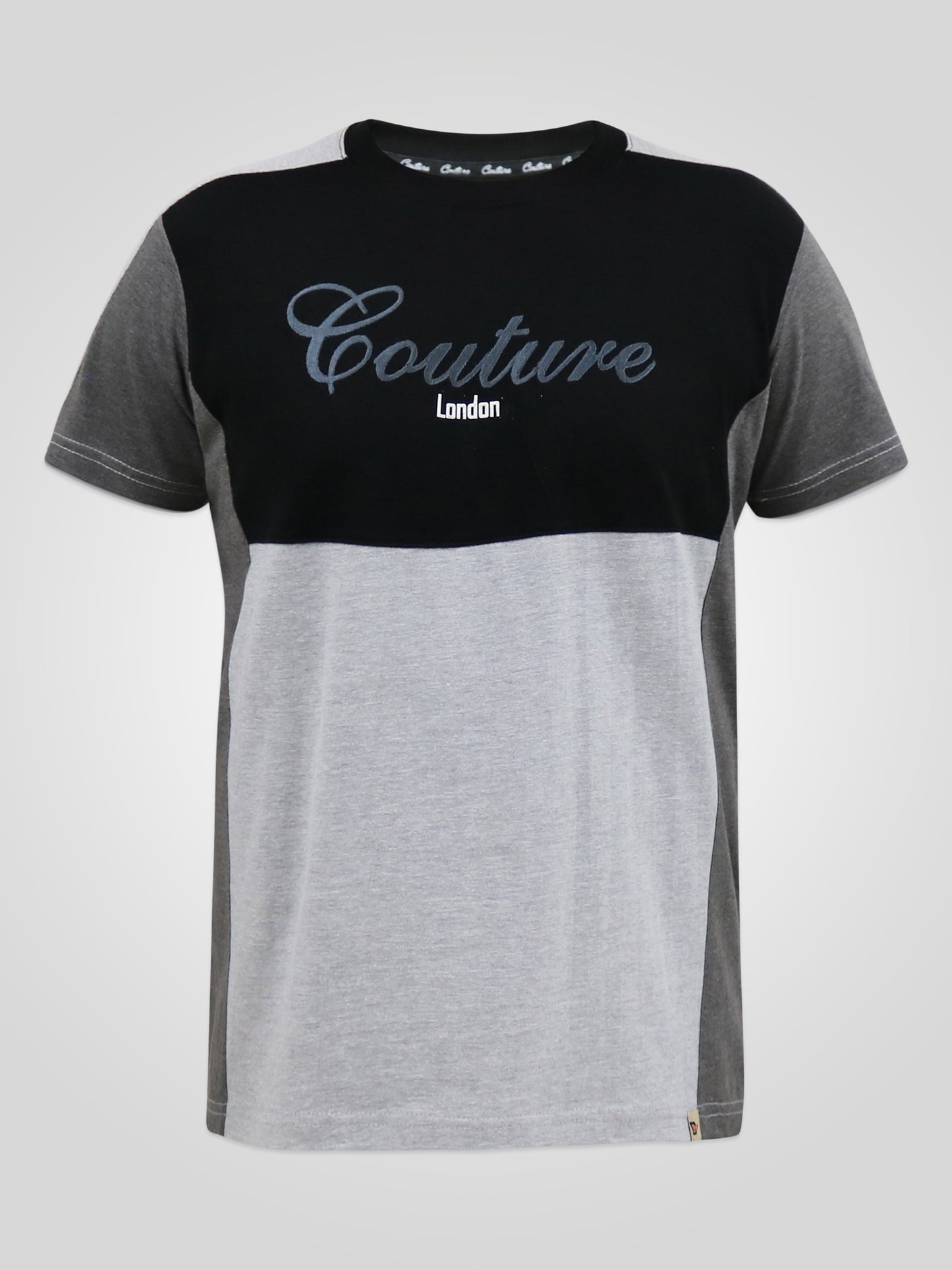 FELIX -D555 Black/Charcoal Couture Crew Neck T-Shirt with Cut and Sew Detail