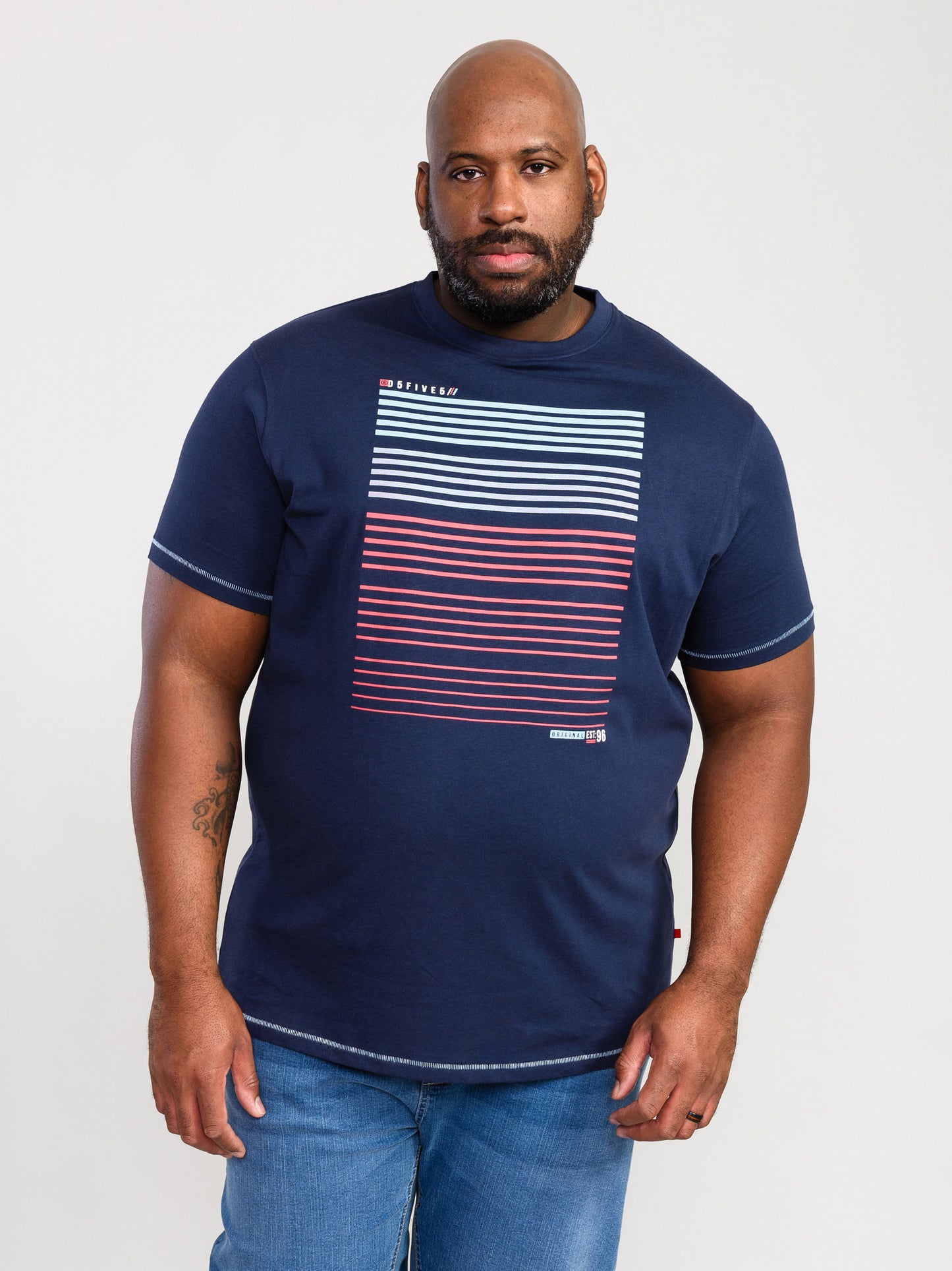 CRANSFORD -D555 Navy Blue Gradient Line Printed T-Shirt