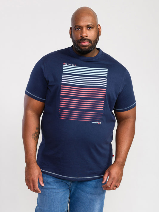 CRANSFORD -D555 Navy Blue Gradient Line Printed T-Shirt