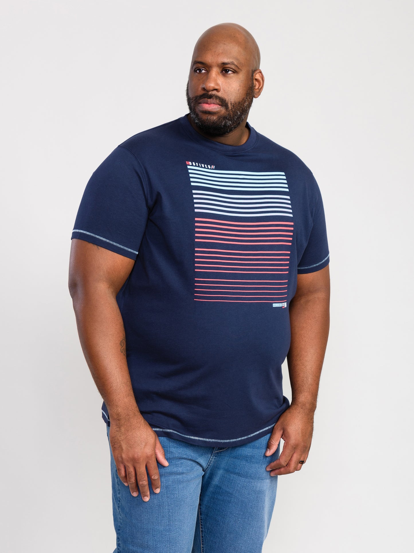 CRANSFORD -D555 Navy Blue Gradient Line Printed T-Shirt