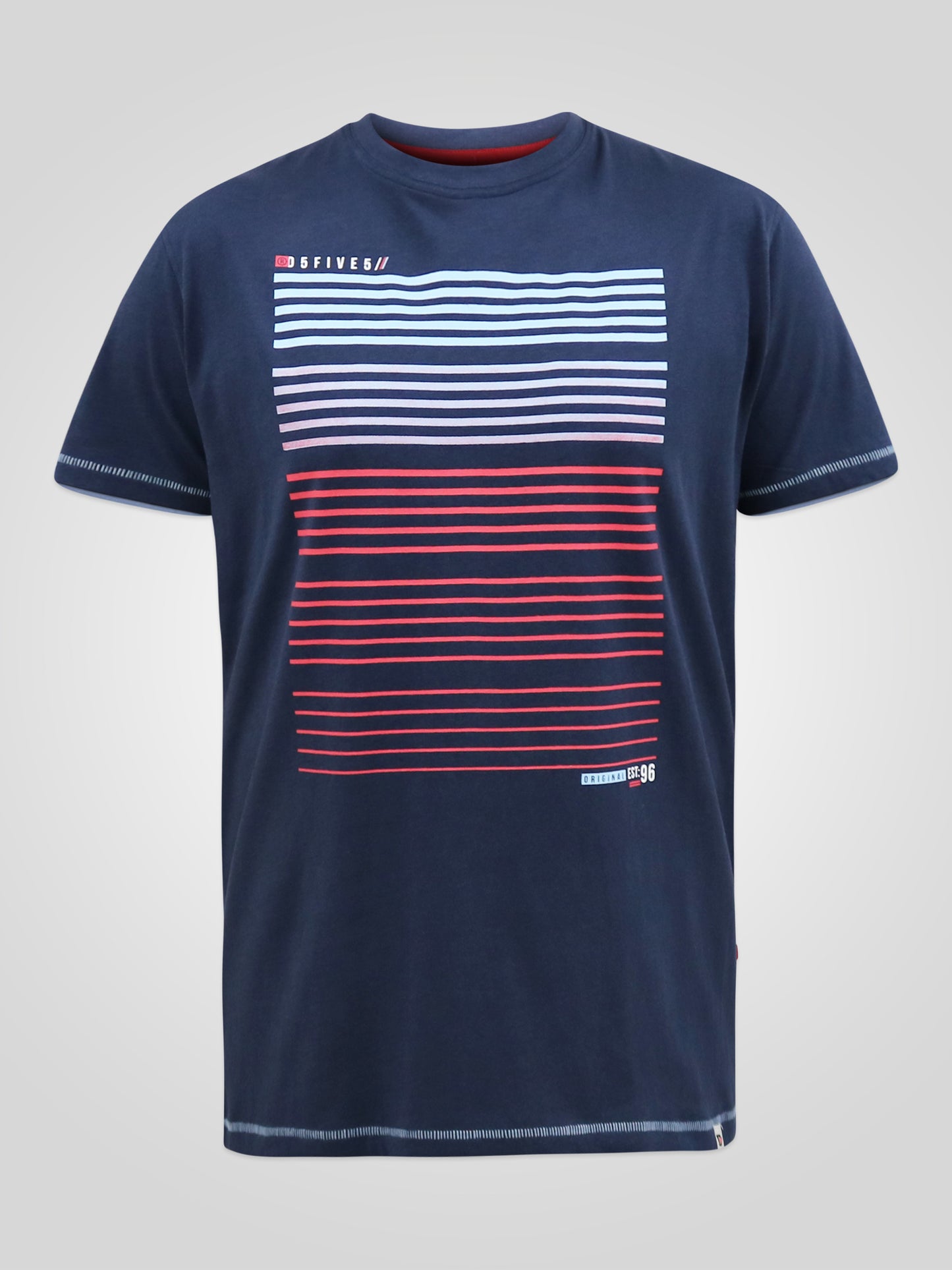 CRANSFORD -D555 Navy Blue Gradient Line Printed T-Shirt
