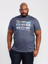 APSEY -D555 Navy Blue Twist Multi Cassette Tape Printed T-Shirt