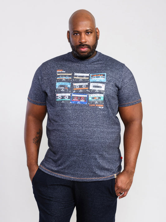 APSEY -D555 Navy Blue Twist Multi Cassette Tape Printed T-Shirt