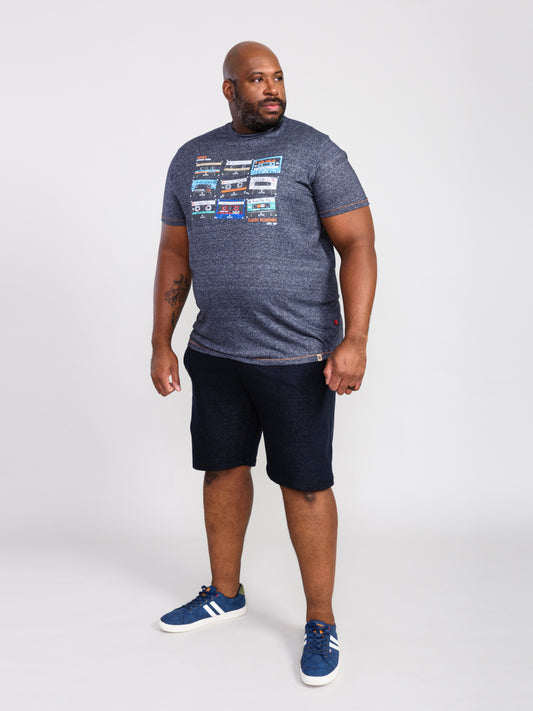 APSEY -D555 Navy Blue Twist Multi Cassette Tape Printed T-Shirt