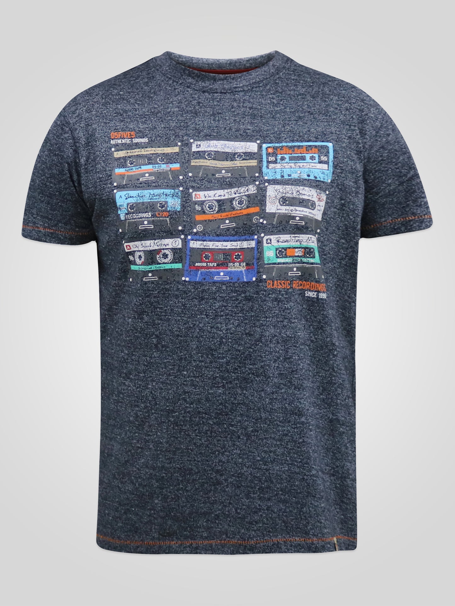 APSEY -D555 Navy Blue Twist Multi Cassette Tape Printed T-Shirt