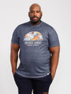UPTON -D555 Navy Blue Twist Hawaii Leaf Printed T-Shirt