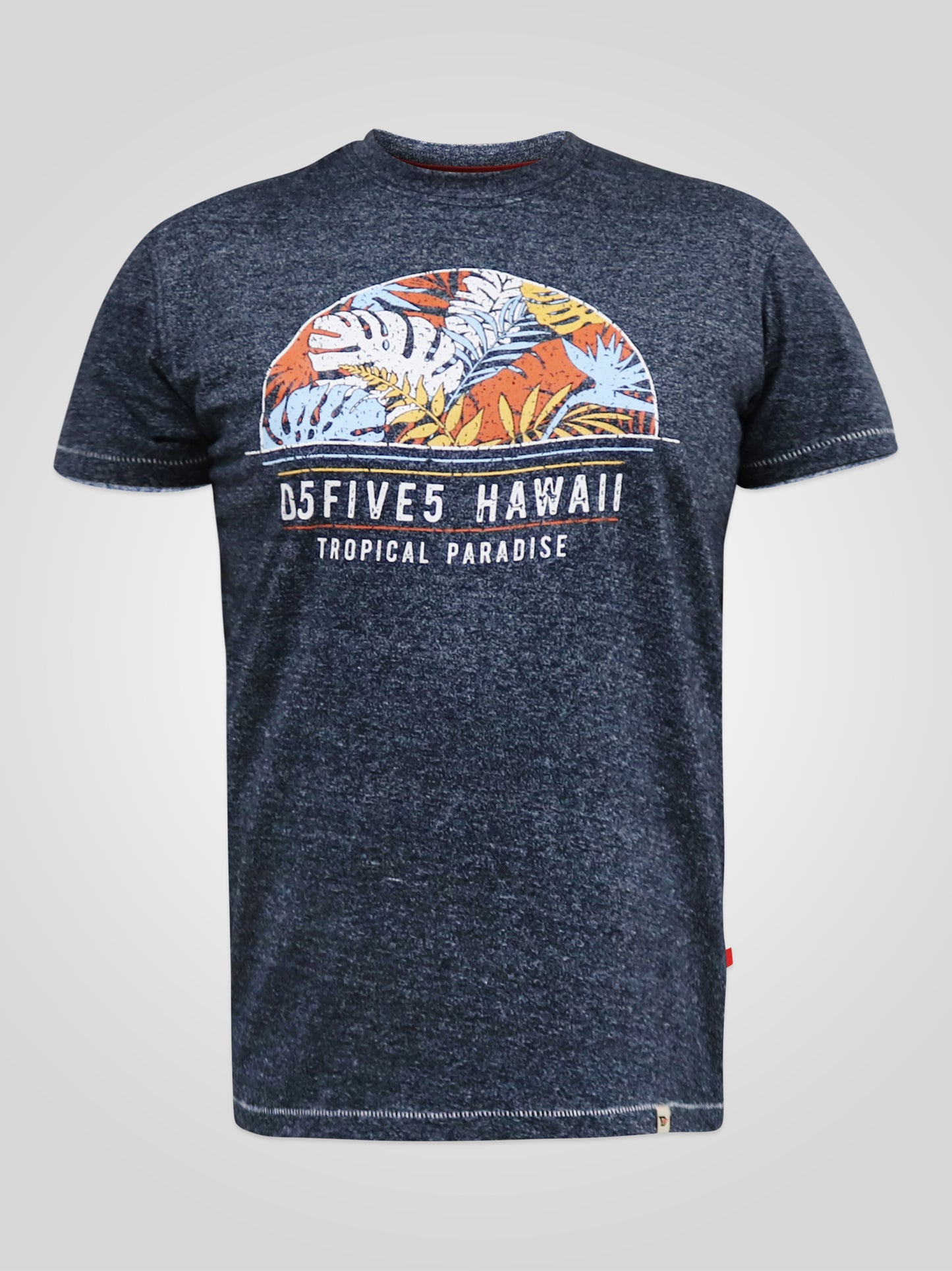 UPTON -D555 Navy Blue Twist Hawaii Leaf Printed T-Shirt