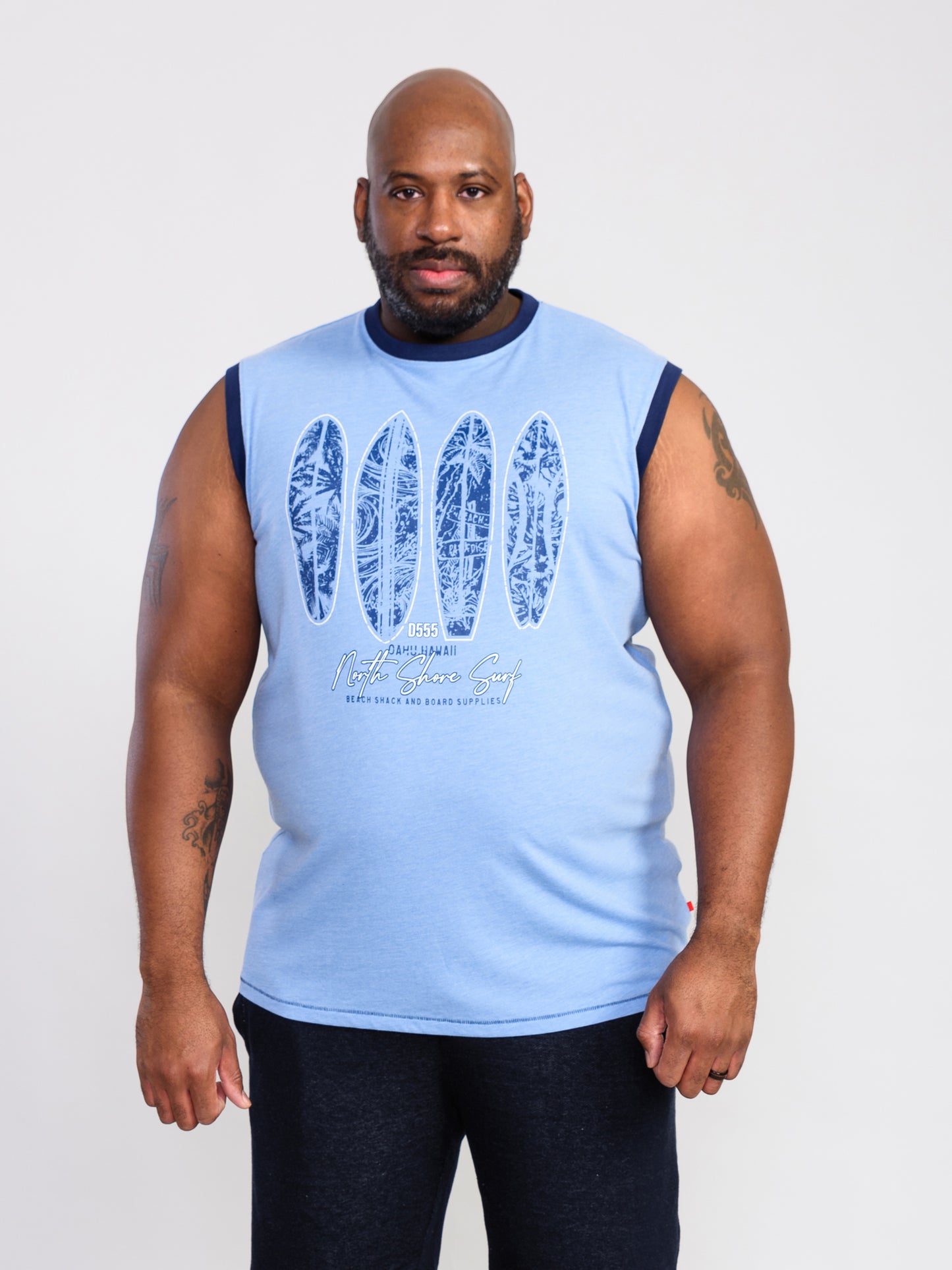 BRETTON -D555 Blue Marl Surf Board Printed Sleeveless T-Shirt