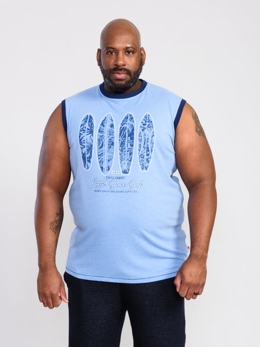 BRETTON -D555 Blue Marl Surf Board Printed Sleeveless T-Shirt