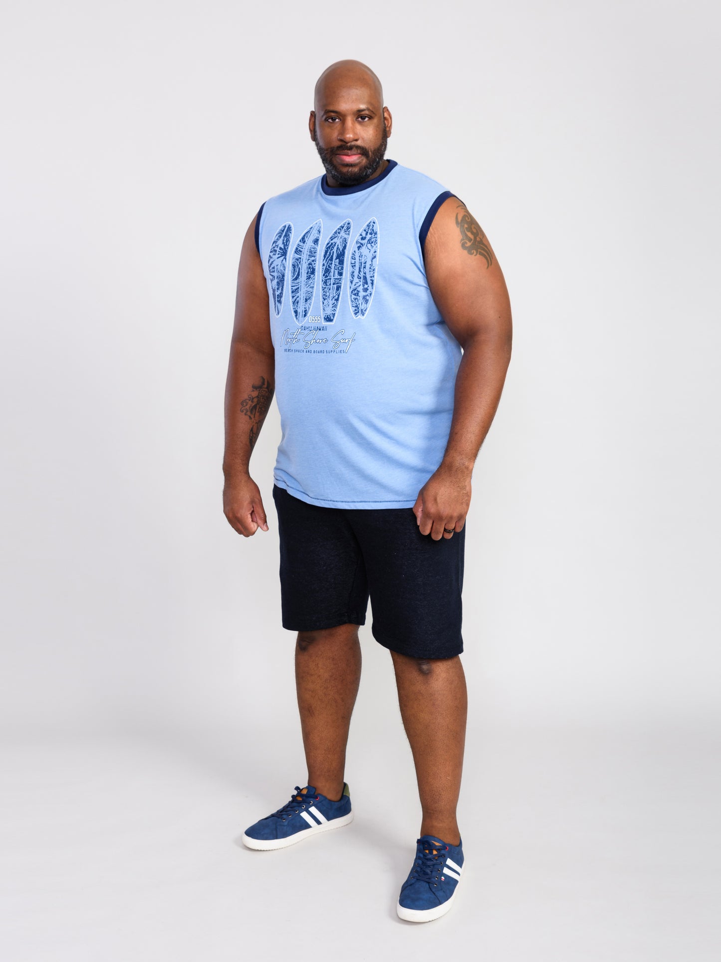 BRETTON -D555 Blue Marl Surf Board Printed Sleeveless T-Shirt