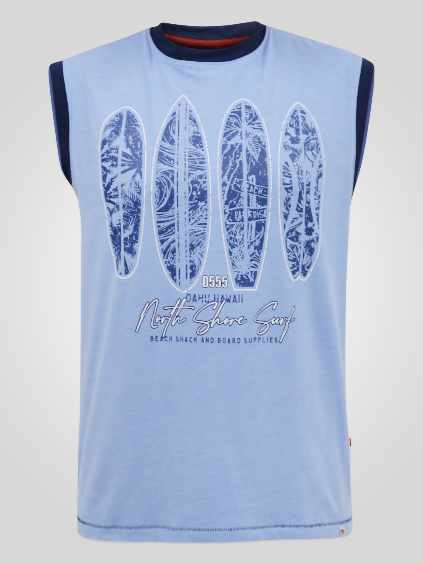 BRETTON -D555 Blue Marl Surf Board Printed Sleeveless T-Shirt