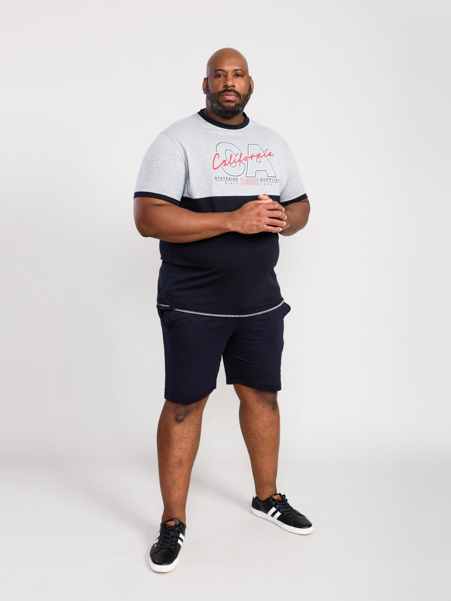 JUNIPER -D555 Grey Marl/Navy Blue California Printed Cut and Sew Panel T-Shirt