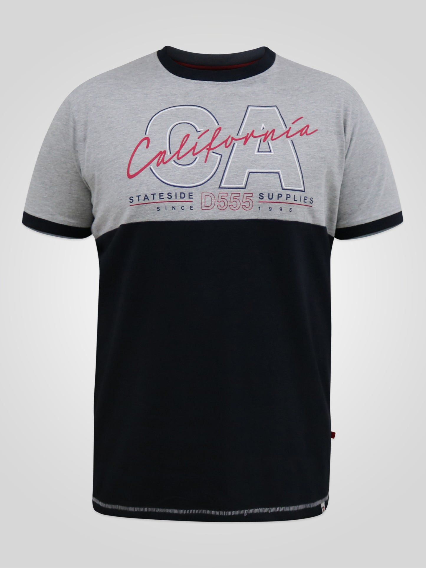 JUNIPER -D555 Grey Marl/Navy Blue California Printed Cut and Sew Panel T-Shirt