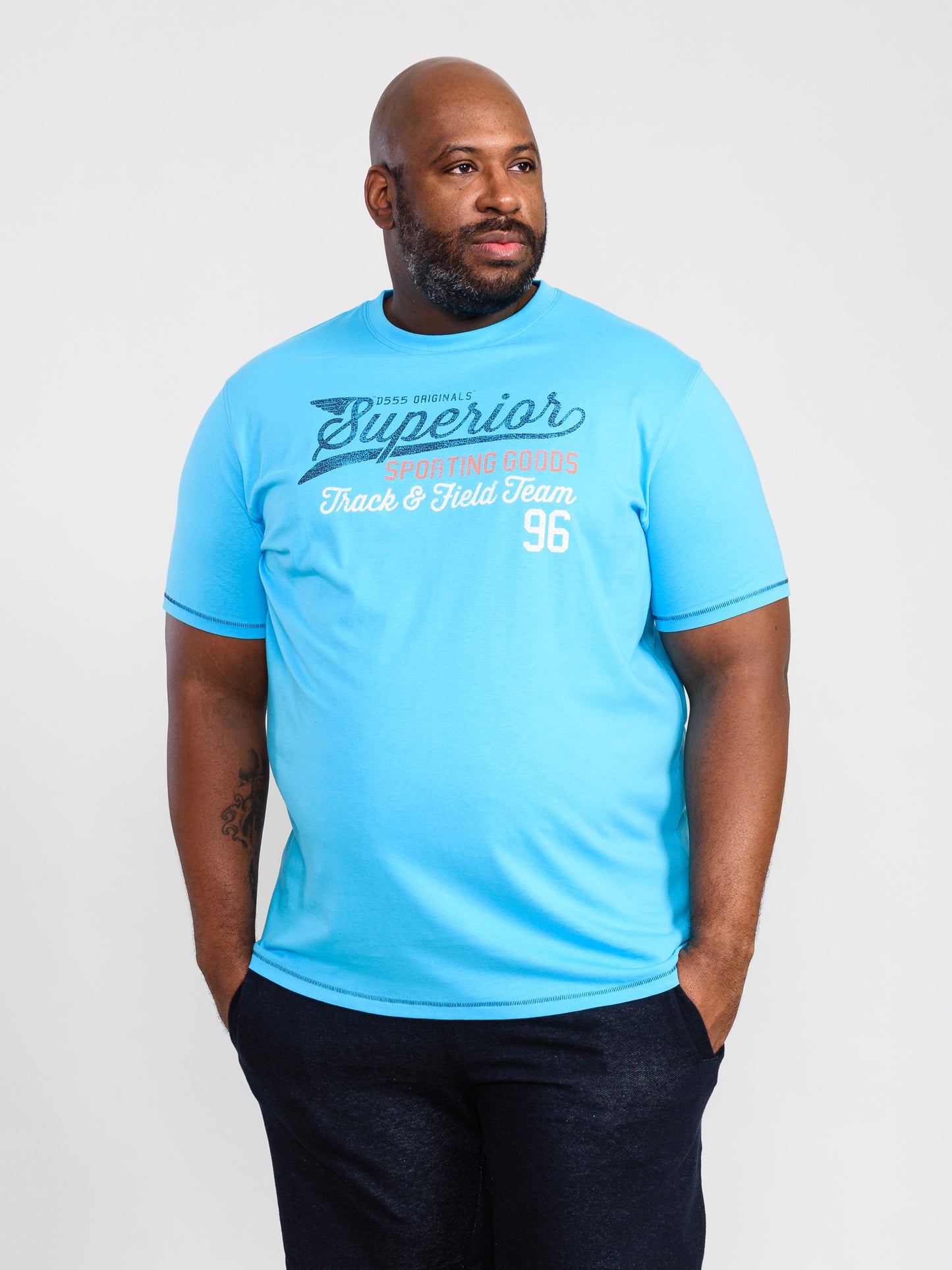 RUSHDEN -D555 Turquoise Blue Superior Printed T-Shirt